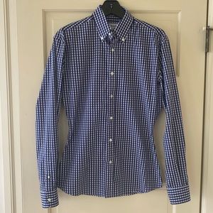 MTailor Navy Checkered Dress Shirt Slim Sz M